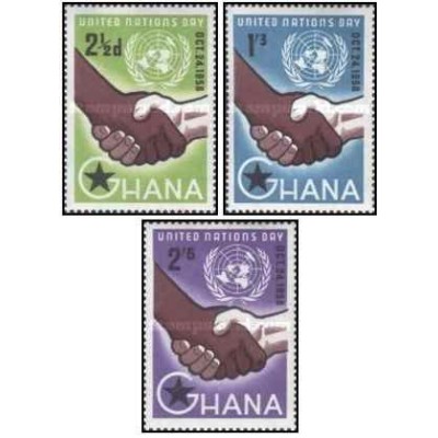 3 عدد تمبر روز سازمان ملل متحد - غنا 1958