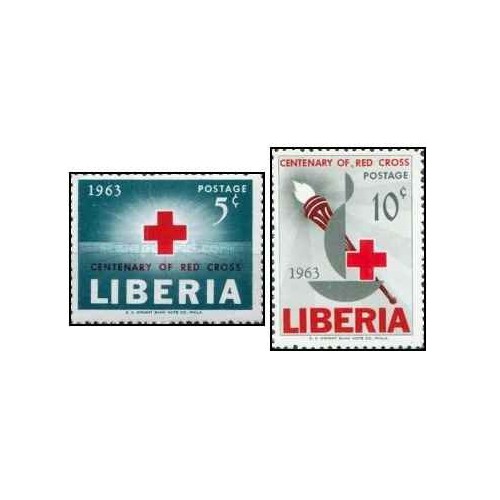 2 عدد تمبر صدمین سالگرد صلیب سرخ -  لیبریا 1963
