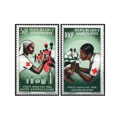 2 عدد تمبر پست هوایی - صلیب سرخ -  گابن 1966