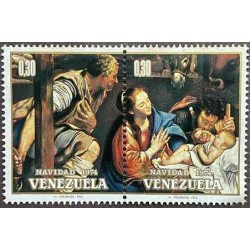 2 عدد تمبر کریسمس - جزئیاتی از "ستایش شبانان" نوشته جی بی ماینو - ونزوئلا 1974