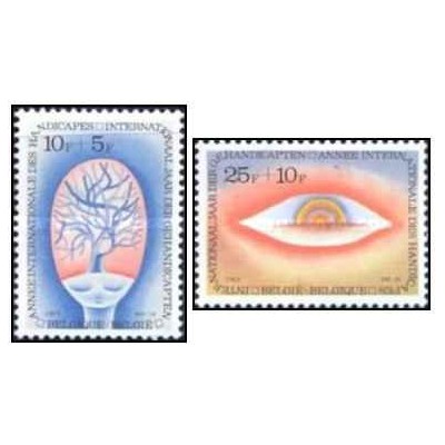 2 عدد تمبر سال بین المللی معلولیت سازمان ملل - بلژیک 1981