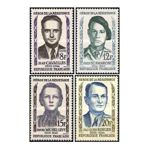 4 عدد تمبر قهرمانان مقاومت - فرانسه 1958 4 عدد تمبر قهرمانان مقاومت - فرانسه 1958