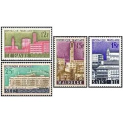 4 عدد  تمبر بازسازی شهرداری - فرانسه 1958