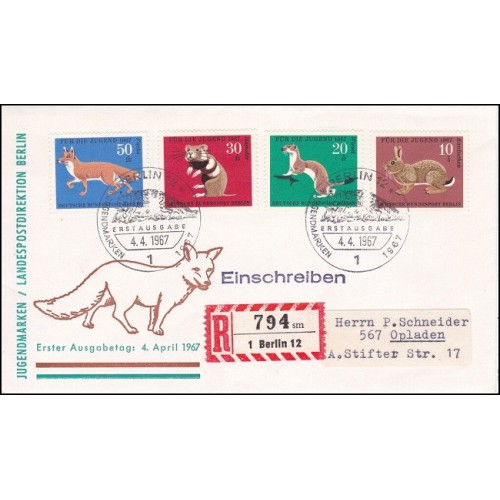 پاکت مهر روز رفاه جوانان - حیوانات خزدار - برلین آلمان 1967 پاکت مهر روز رفاه جوانان - حیوانات خزدار - برلین آلمان 1967