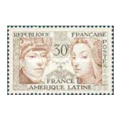 1 عدد  تمبر دوستی فرانسه و آمریکای لاتین - فرانسه 1956