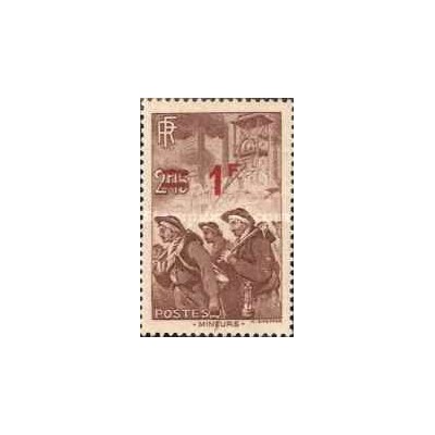 1 عدد  تمبر سری پستی - سورشارژ 1 فرانک روی 2.15- فرانسه 1940