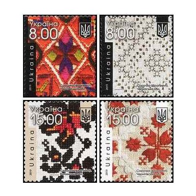 4 عدد  تمبر گلدوزیهای اوکراینی - اوکراین 2019
