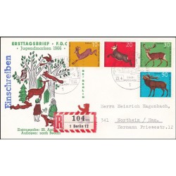 پاکت مهر روز تمبرهای رفاه جوانان - آهوها -  برلین آلمان 1966