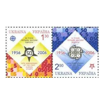 2 عدد  تمبر پنجاهمین سالگرد اولین تمبر مشترک اروپا  - اوکراین 2006