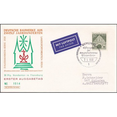 پاکت مهر روز تمبرهای سری پستی  ساختمان های آلمانی قرن 12 - 30 - C -  برلین آلمان 1966