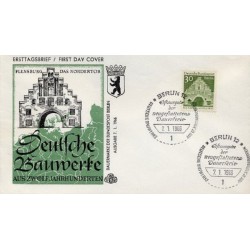 پاکت مهر روز تمبرهای سری پستی  ساختمان های آلمانی قرن 12 - 30 - B -  برلین آلمان 1966