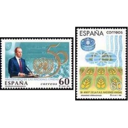2 عدد  تمبر سالگردها -50مین سالگرد سازمان ملل متحد و فائو  - اسپانیا 1995