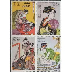 4 عدد تمبر آثار کیتاگاوا اوتامارو، نقاش ژاپنی - S - عجمان 1971 سایز بزرگ