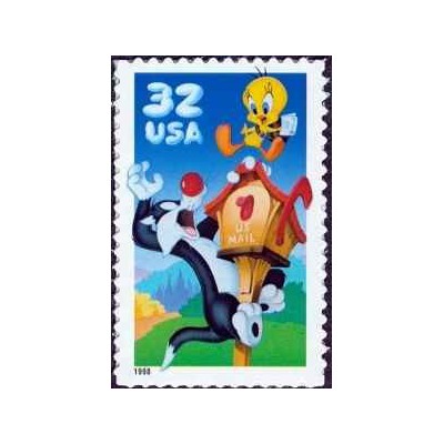 1 عدد تمبر سیلوستر و تویتی - خود چسب - آمریکا 1998