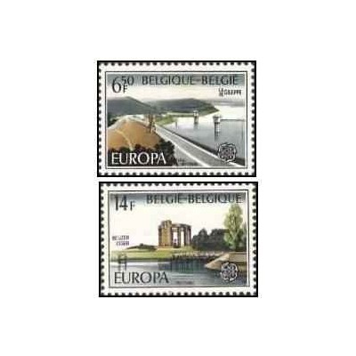 2 عدد  تمبر مشترک اروپا - Europa cept -مناظر - بلژیک 1977