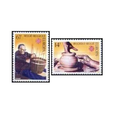 2 عدد  تمبر مشترک اروپا - Europa Cept - صنایع دستی - بلژیک 1976