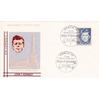 پاکت مهر روز تمبر یادبود جان اف کندی  برلین آلمان 1964