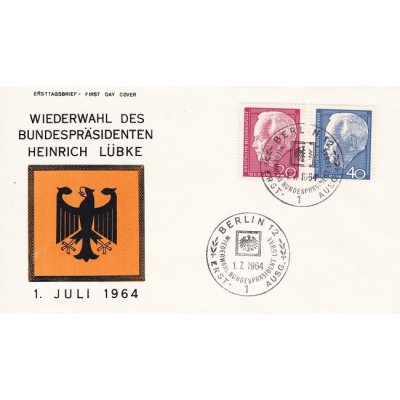 پاکت مهر روز تمبر انتخاب مجدد رئیس جمهور هاینریش لوبکه - برلین آلمان 1964