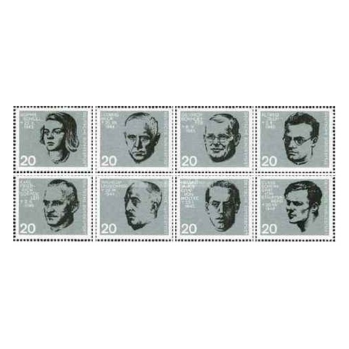 8 عدد تمبر 20مین سالگرد ترور هیتلر در 20 ژوئیه 1944- جمهوری فدرال آلمان 1964  تمبر مینی شیت