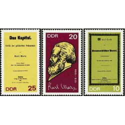3 عدد  تمبر 450صد و پنجاهمین سالگرد تولد کارل مارکس - جمهوری دموکراتیک آلمان 1968 تمبر مینی شیت