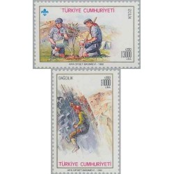 2 عدد  تمبر سالگردها - 80مین سالگرد جنبش پیشاهنگی ترکیه و 26مین سالگرد تاسیس فدراسیون کوهنوردی ترکیه- ترکیه 1992