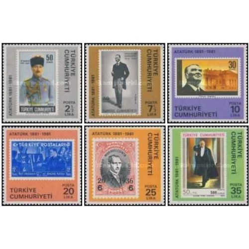 6 عدد  تمبر صدمین سالگرد تولد کمال آتاتورک - ترکیه 1981