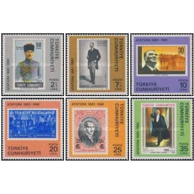 6 عدد  تمبر صدمین سالگرد تولد کمال آتاتورک - ترکیه 1981