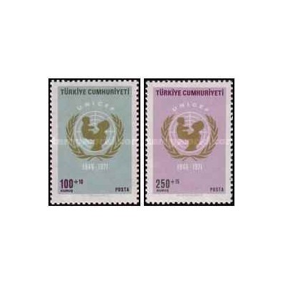 2 عدد  تمبر بیست و پنجمین سالگرد تاسیس یونیسف - ترکیه 1971