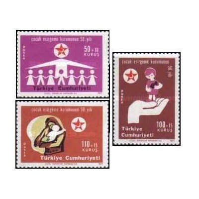 3 عدد  تمبر پنجاهمین سالگرد انجمن حمایت از کودکان - ترکیه 1971