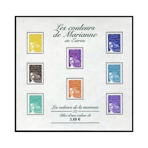 مینی شیت یادگاری سری پستی ماریان - کتیبه "RF" گوشه پایین سمت چپ - 3.88 یورو - فرانسه 2002