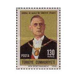 1 عدد  تمبر سفر رئیس جمهور دوگل به ترکیه - ترکیه 1968
