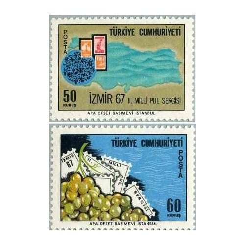 2 عدد  تمبر نمایشگاه تمبر سال 67 ازمیر - ترکیه 1967