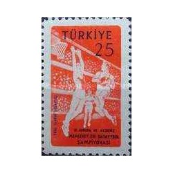 1 عدد  تمبریازدهمین دوره مسابقات بسکتبال قهرمانی اروپا و مدیترانه - استانبول - ترکیه 1959