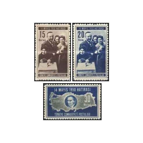3 عدد  تمبر انتخابات عمومی - ترکیه 1950