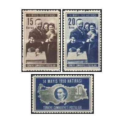 3 عدد  تمبر انتخابات عمومی - ترکیه 1950
