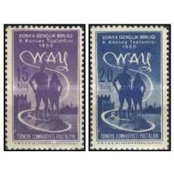 2 عدد  تمبر دومین نشست اتحادیه جهانی جوانان - ترکیه 1950