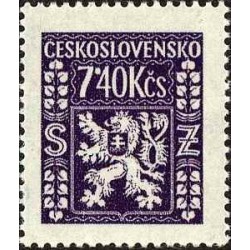 1 عدد  تمبر رسمی - نشان ملی - 7.4Kcs- چک اسلواک 1947  لک  نامحسوس در پشت