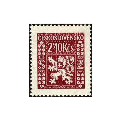 1 عدد  تمبر رسمی - نشان ملی - 2.4Kcs- چک اسلواک 1947  لک  نامحسوس در پشت
