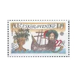 1 عدد  تمبر تمبرهای اروپا - Europa Cept - پانصدمین سالگرد کشف آمریکا توسط کلمب - چک اسلواک 1992