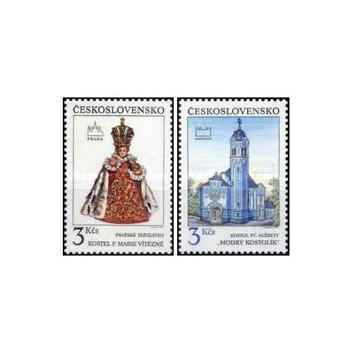 2 عدد  تمبر پراگ و براتیسلاوا  - چک اسلواک 1991