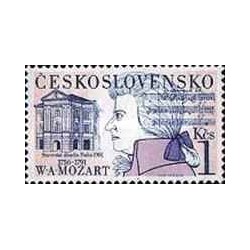 1 عدد  تمبر بازگشایی تئاتر Estates در پراگ و دویستمین سالگرد مرگ موتزارت - چک اسلواکی 1991