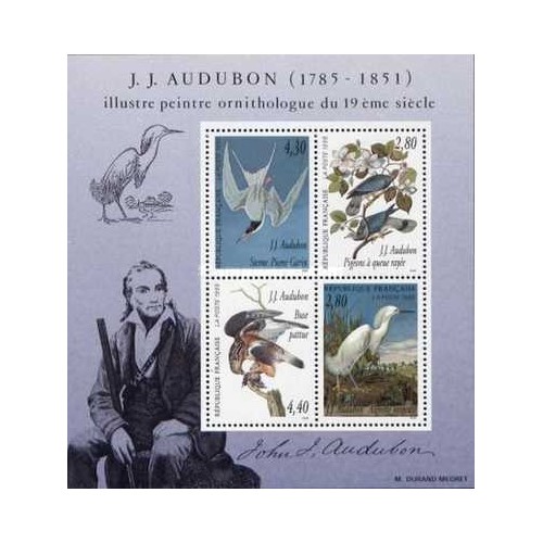 مینی شیت نقاشی های پرنده توسط Audubon - فرانسه 1995