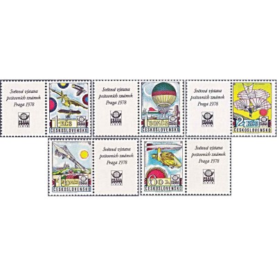 5 عدد تمبر پست هوایی - نمایشگاه بین المللی تمبر PRAGA 1978 - هوانوردی اولیه - با تب -  چک اسلواکی 1977