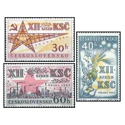 3 عدد  تمبر 1962 دوازدهمین کنگره حزب کمونیست چک، پراگ - چک اسلواکی 1962