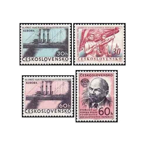 4 عدد  تمبر چهل و پنجمین سالگرد انقلاب روسیه - چک اسلواکی 1962