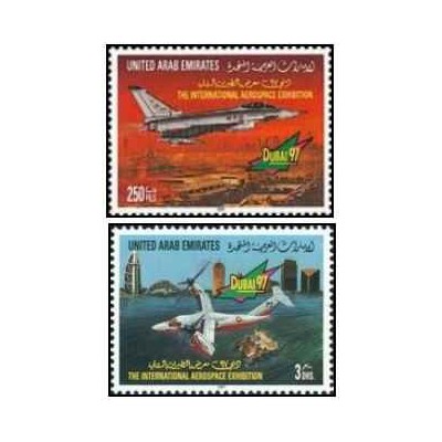 2 عدد تمبر پنجمین نمایشگاه بین المللی هوافضا، دبی - امارات متحده عربی 1997