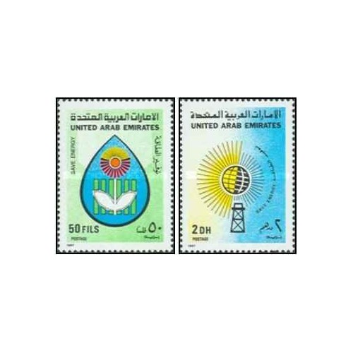 2 عدد تمبر  صرفه جویی در انرژی - امارات متحده عربی 1987 قیمت 7.3 دلار