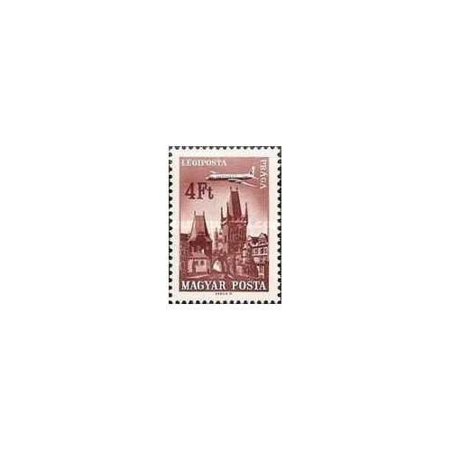 1 عدد  تمبر سری پستی - شهرها و هواپیماها -4Ft -  مجارستان 1966