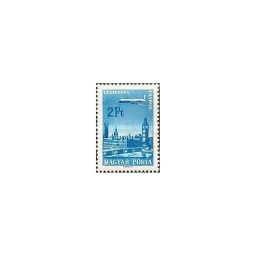 1 عدد  تمبر سری پستی - شهرها و هواپیماها -2Ft -  مجارستان 1966