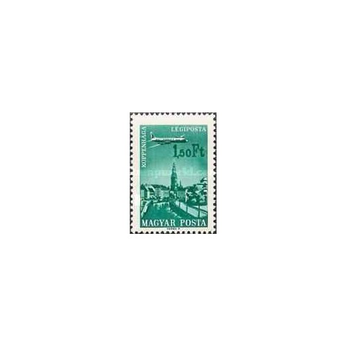 1 عدد  تمبر سری پستی - شهرها و هواپیماها -1.50Ft -  مجارستان 1966